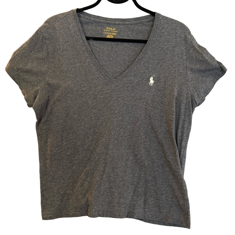 Polo by Ralph Lauren Women's Gray V-Neck Short Sleeve Tee